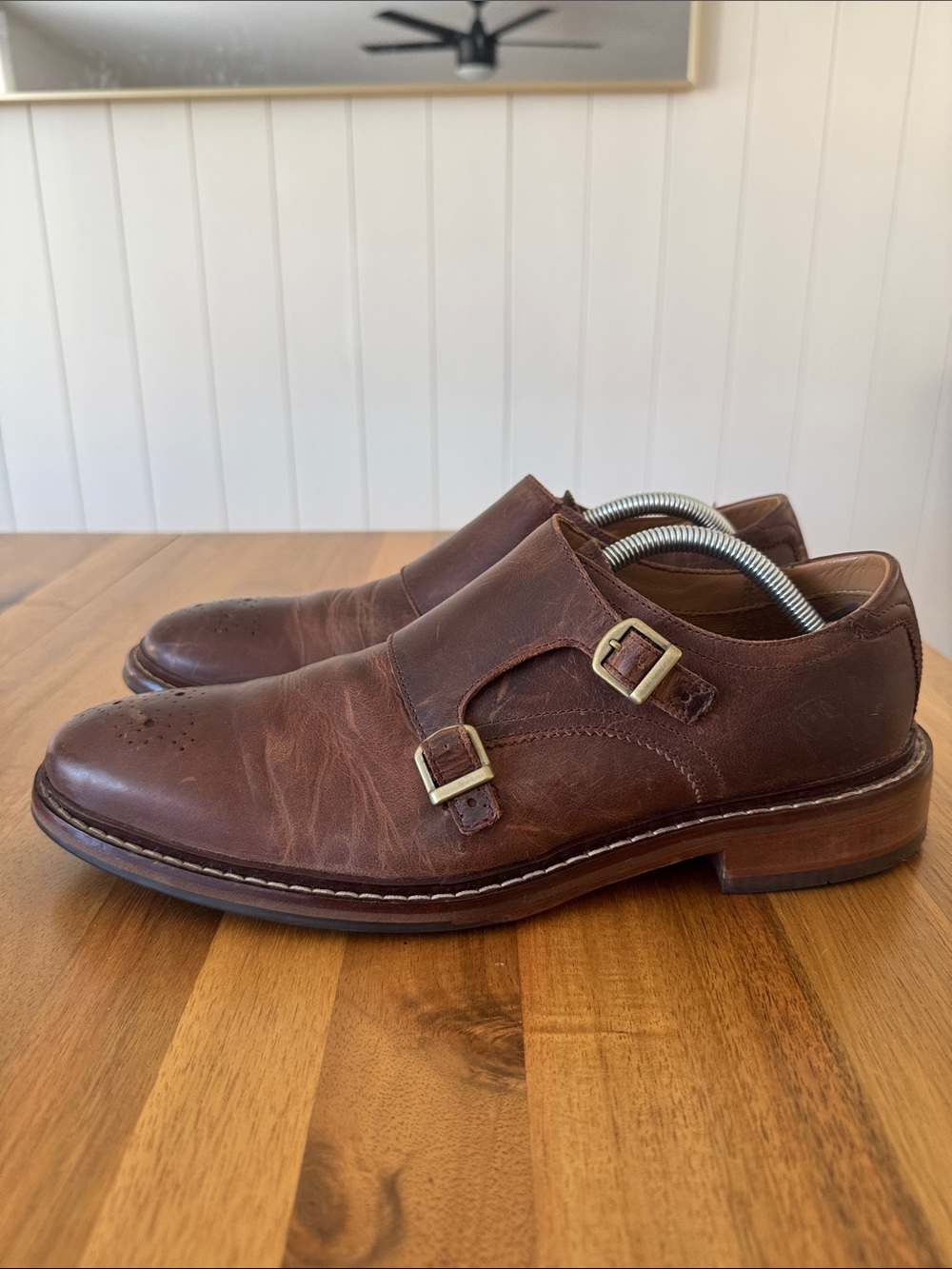 Men Cole Haan double monk strap sz 9 brown